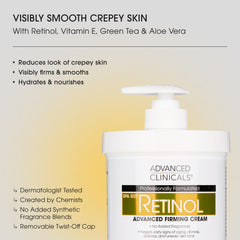 Close-up of retinol body cream texture showing non-greasy finish.