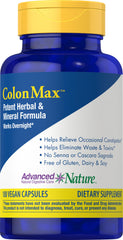 Advanced Nature ColonMax bottle with vegan capsules promoting digestive comfort and daily support.