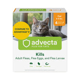 Advecta Plus cat flea treatment bottle application shows easy, fast-acting protection for felines.