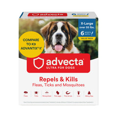 Advecta Ultra bottle for dogs providing fast flea and tick protection.