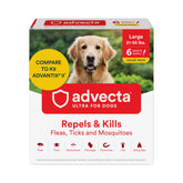 Advecta Ultra large-dog flea treatment bottle pour offering quick protection.