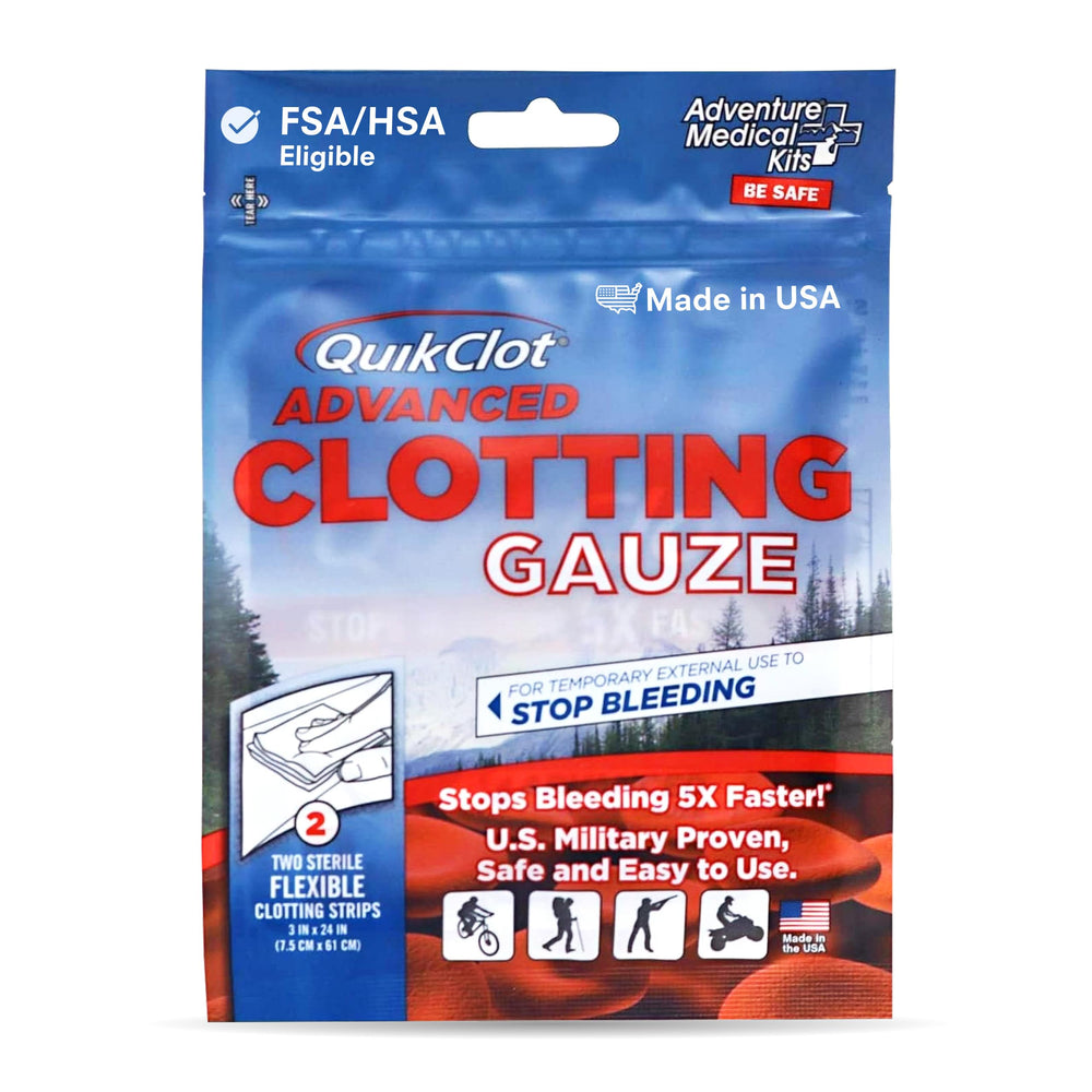 Adventure Medical Kits QuikClot Advanced Clotting Gauze pack, two strips for rapid coverage