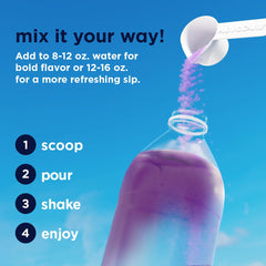 AdvoCare Spark grape bottle with glass highlighting on-the-go caffeine and vitamins