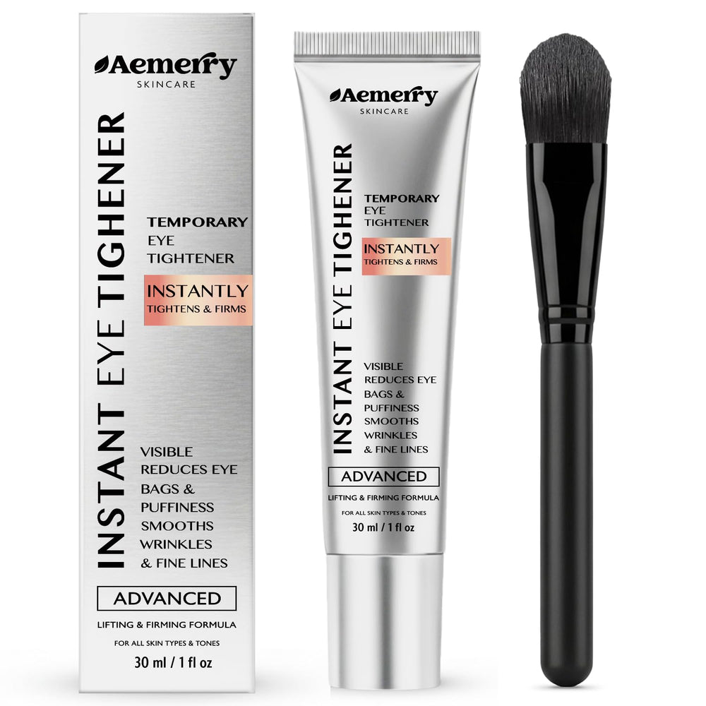 Aemerry Instant Firm Eye Tightener bottle demonstrates rapid tightening for a refreshed look.
