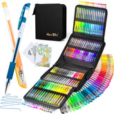Aen Art glitter gel pens case open showing 100 colors for vibrant journaling