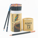 Aenir 72-color colored pencils in a sturdy cylindrical case for portability and setup.