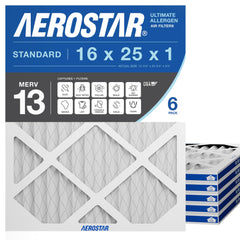 Aerostar pleated filter close-up showing MERV 13 media for cleaner air.
