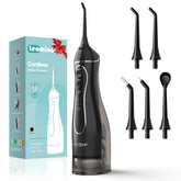 Aetiovek Leominor water flosser front view in black for deep cleaning and gum care.