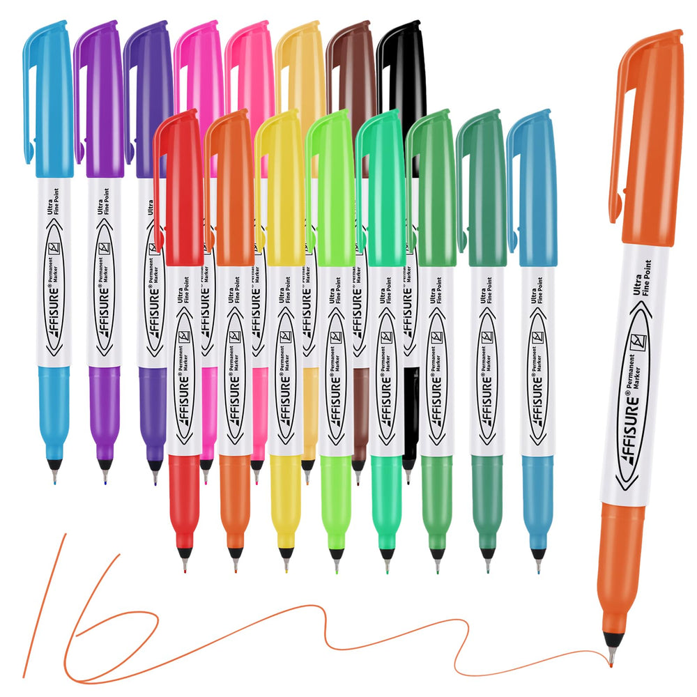 Affisure ultra-fine point markers with 16-color palette for precise lines on wood and glass.
