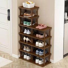 Afoord tall narrow rack for closet corner keeps larger shoes organized.