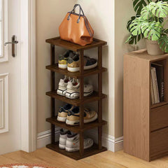 Afoord vertical bamboo shoe rack, five-tier, space-saving solution for small spaces.