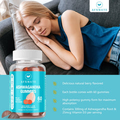 AFXMATE Ashwagandha gummies berry flavor, tasty adaptogen chew