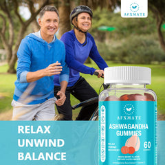 AFXMATE Ashwagandha gummies label close-up, vegan and non-GMO