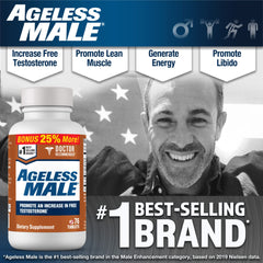 Daily-dose display emphasizing a simple routine with Ageless Male tablets.