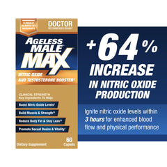 Ageless Male Max bottle label, highlighting KSM-66 and NOXPerform ingredients