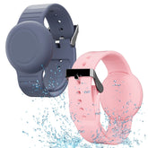AGMZ AirTag bracelet in grey-blue for secure kid-friendly wear during play.