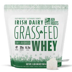 AGN Roots grass-fed whey isolate unflavored in a pouch for clean shakes