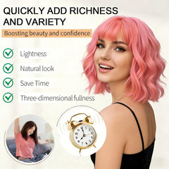 AGO Wavy bob hair with bangs adds soft texture and comfortable fit