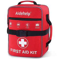 Aidehelp 520-piece first aid kit bag open shows quick-access compartments for urgent care.