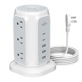 AiJoy front view of the flat-plug power strip tower shows multiple outlets.