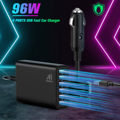 AI AIKENUO close-up of four QC3.0 ports highlighting fast charging capability.