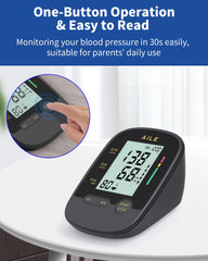 AILE BP monitor with large display for clear systolic, diastolic, and pulse readouts.