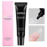 AILLSA gel nail glue bottle close-up showing strong adhesion for durable tips.
