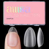 AILLSA short almond nail tips in a box for organized DIY manicures.