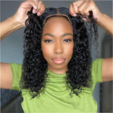 Ailwelia Curly Bob Wig deep wave closure shows natural hairline and versatile parting.