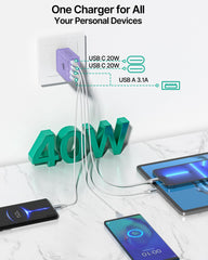Boxed two-pack Aiminu charger set with USB-C and USB-A ports.