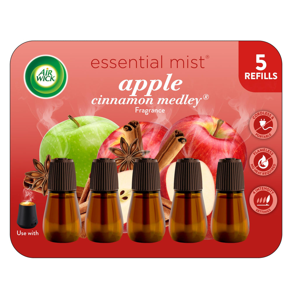 Air Wick Essential Mist Apple Cinnamon Medley refill in cozy living spaces