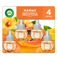 Air Wick Hawaii Exotic Papaya & Hibiscus packaging invites easy room refreshment.