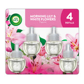 Air Wick Morning Lily and White Flowers refill 4ct packaging front with long-lasting fragrance