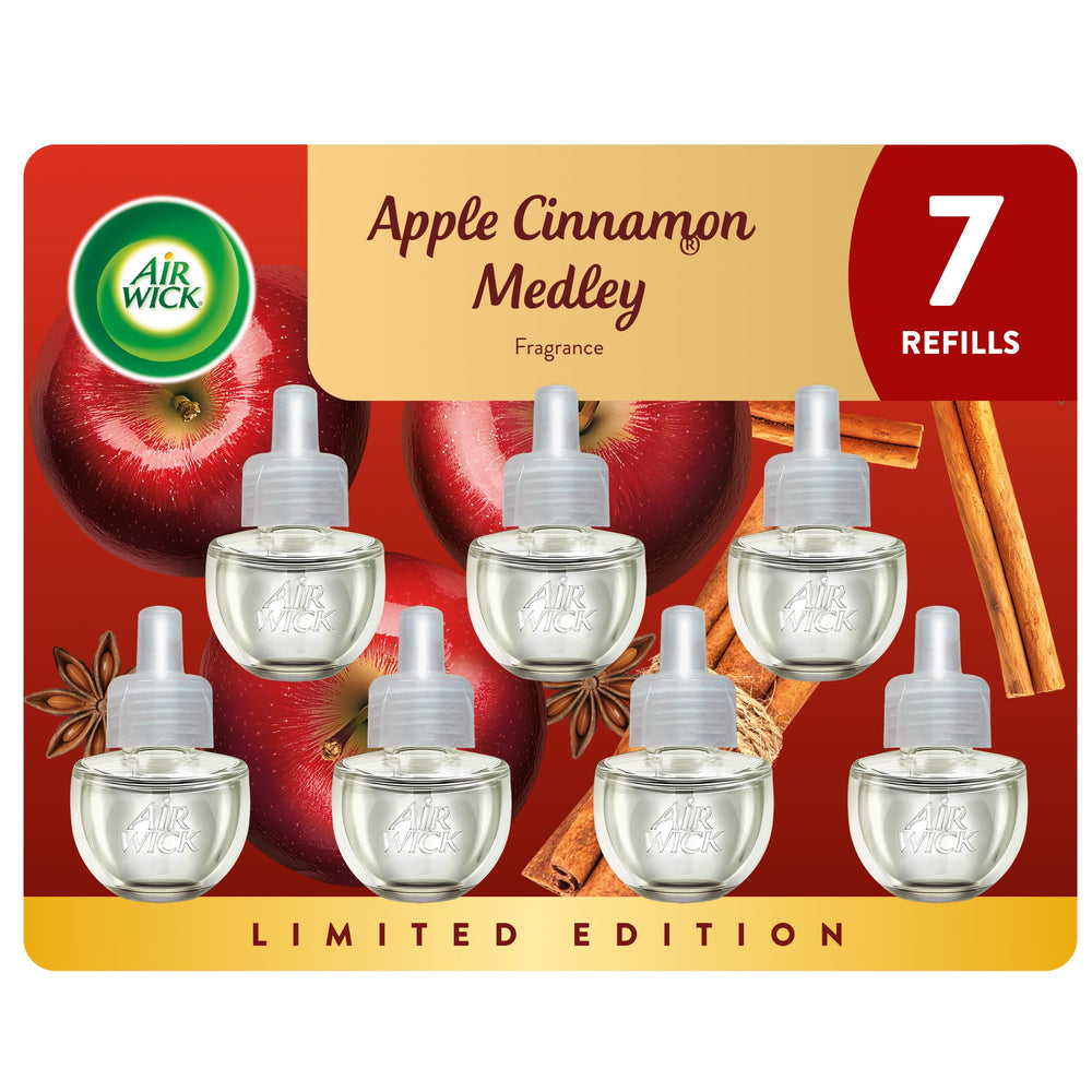 Air Wick Apple Cinnamon Medley refill for plug-in warmer, cozy autumn ambiance.