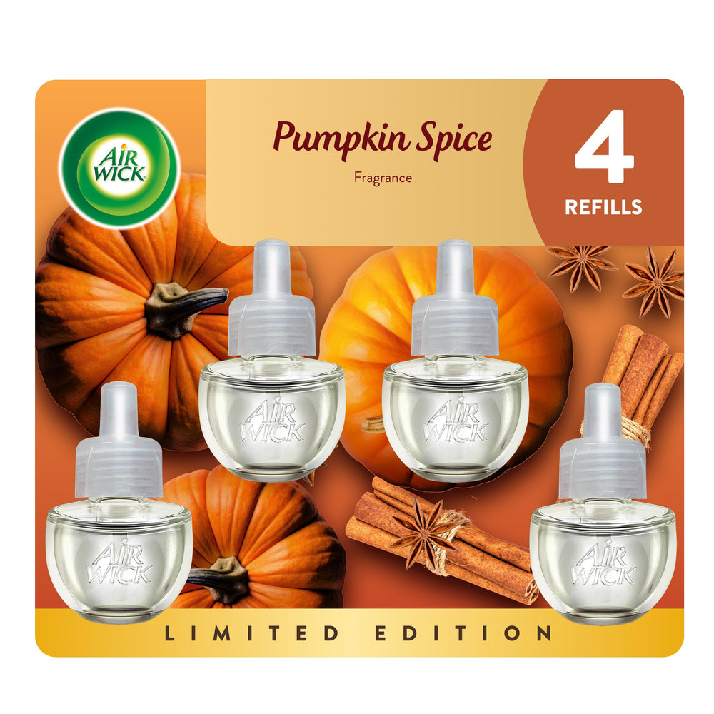 Air Wick Pumpkin Spice plug-in refill bottle ready to fragrance living spaces