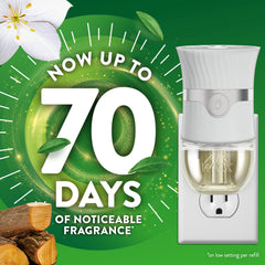 Air Wick refill bottle close-up highlighting essential oil aromas for cozy spaces.