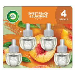 Air Wick Sweet Peach & Sunshine refill bottle close-up showing long-lasting fragrance.