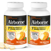 Airborne 1000mg Vitamin C + Zinc chewables citrus bottle for daily immune support.