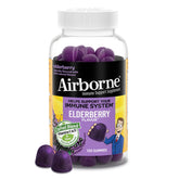 Airborne Elderberry Gummies bottle label showing elderberry flavor and daily immune support.