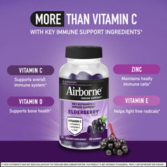 Airborne Elderberry gummies label closeup with vitamin C and zinc