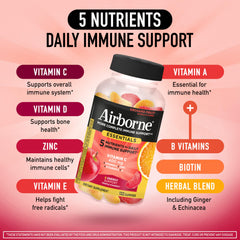 Airborne Immune Essentials Gummies orchard fruit flavors in a bright package.