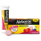 Airborne Vitamin C 1000mg effervescent tablet dissolving in water for immune support.