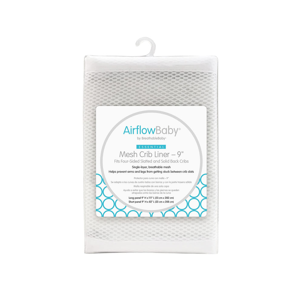 AirflowBaby breathable mesh liner for full-size cribs keeps limbs safe while preserving airflow.