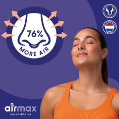 Air Max nasal dilators medium orange in use promoting easier nighttime breathing.