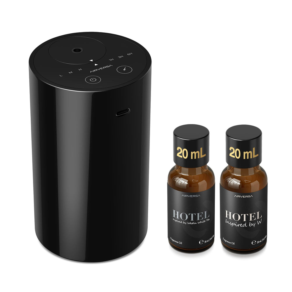 Airversa AN8Kit-C black diffuser front view for a luxurious room scent experience.