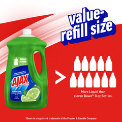 Ajax Ultra Liquid Dish Soap green foam on sponge shows cleaning power.