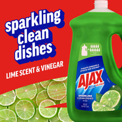 Ajax Ultra Liquid Dish Soap bottle label highlighting lime scent for fresh cleaning.