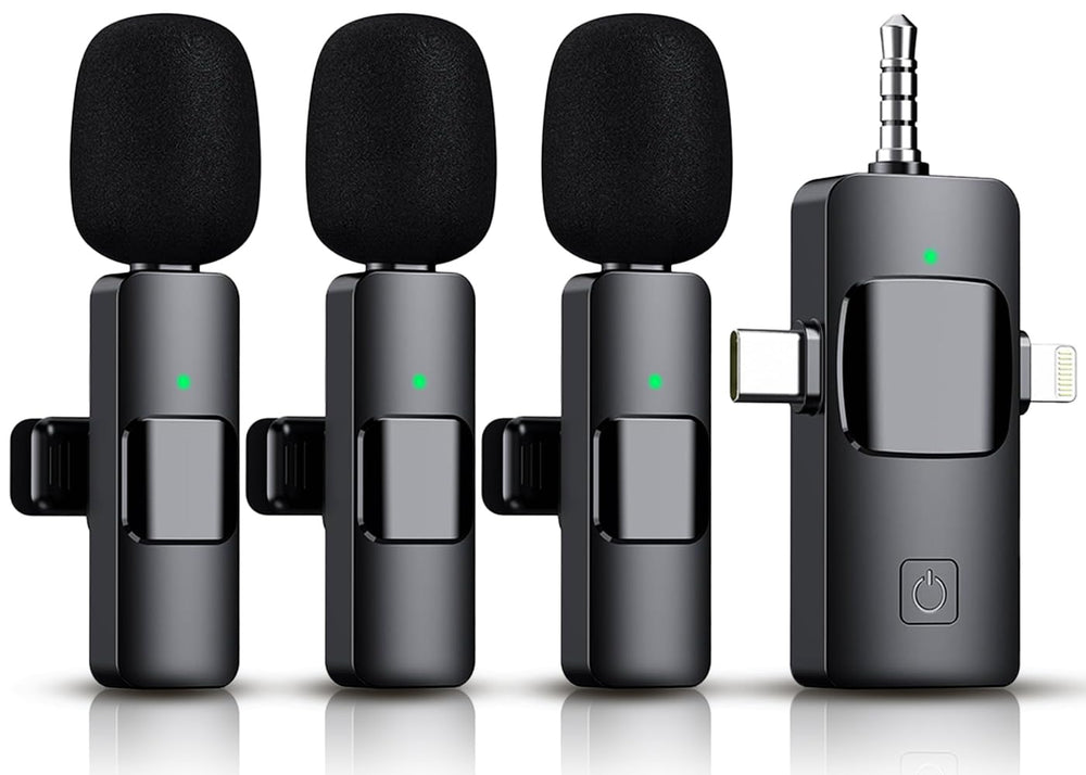 Akcswo 3 in 1 wireless lavalier microphone receiver guiding stable audio for videos.