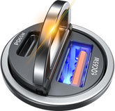 AKESR 65W USB-C car charger front view showing fast charging on the road