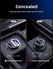 AKESR 65W USB-C car charger side profile highlighting compact design for dash space